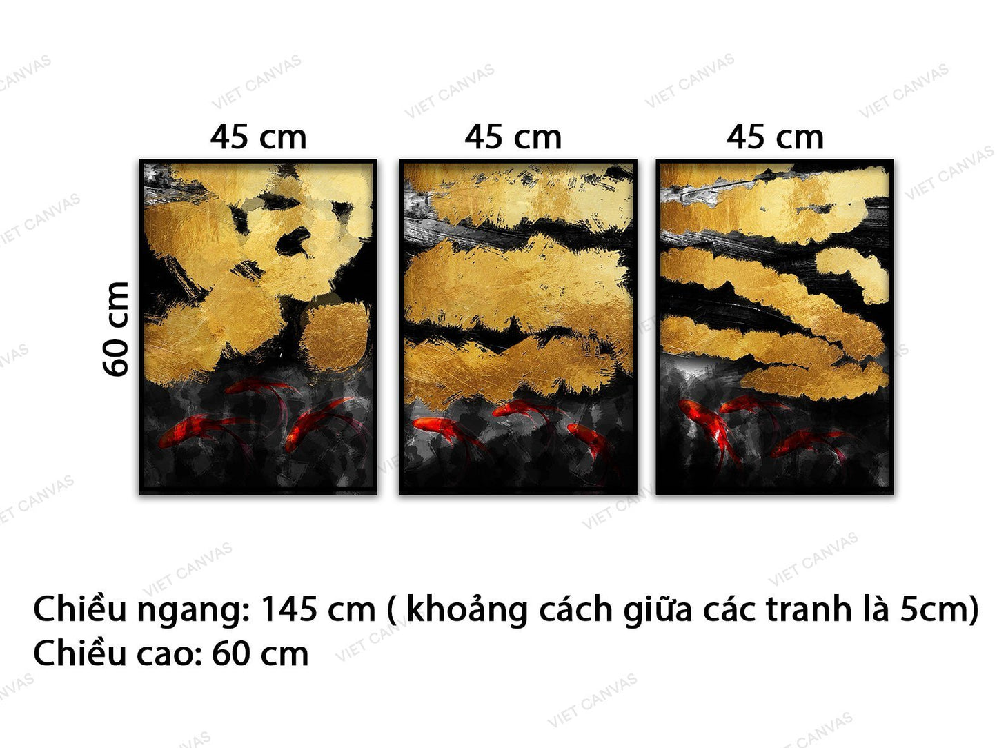 Bộ 3 Tranh Cá Vàng Trong Hồ Nước Mát Cách Điệu - VB409