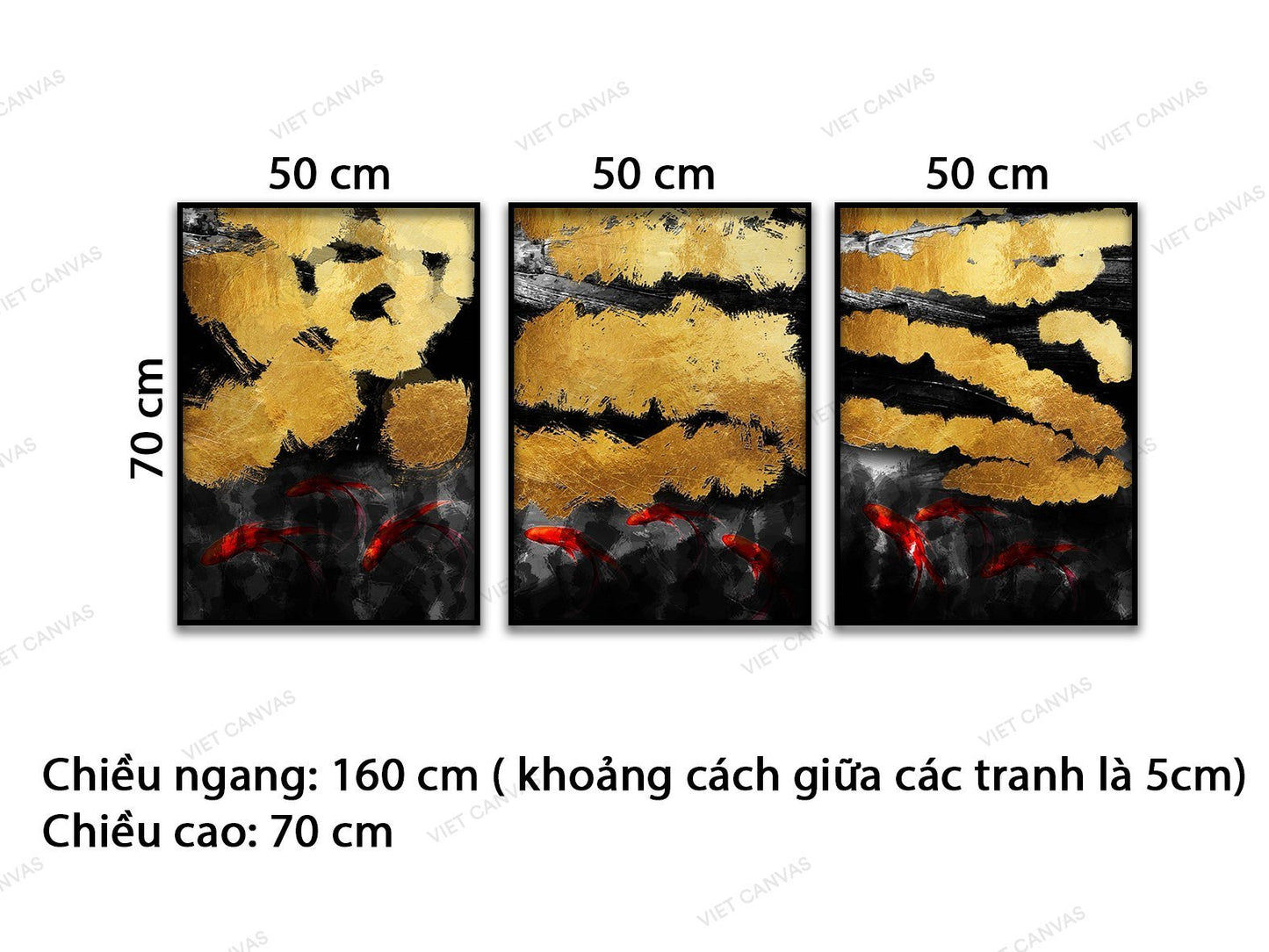 Bộ 3 Tranh Cá Vàng Trong Hồ Nước Mát Cách Điệu - VB409