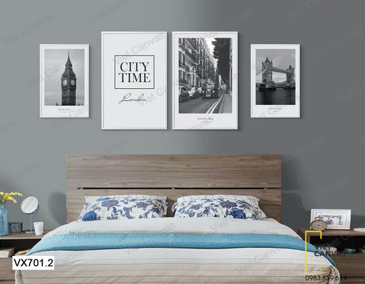 Bộ 4 Tranh Đồng Hồ Big Ben Và Thành Phố - VX701.2