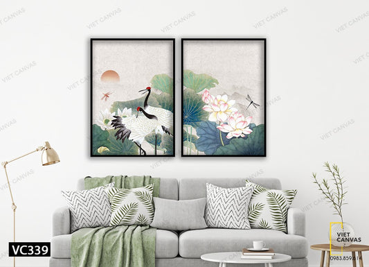 Bộ 2 Tranh Đôi Hạc Trong Đầm Sen - VC339