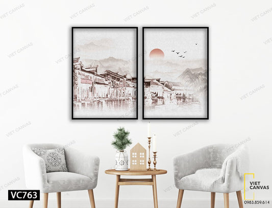 Bộ 2 Tranh Phong Cảnh Cổ Xưa - VC763