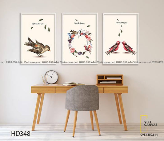 Bộ 3 Tranh Chim, Hoa Và Lá - HD348