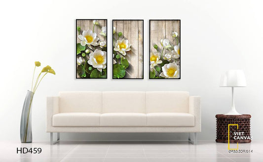 Bộ 3 Tranh Hoa Trắng Tinh Khôi - HD459
