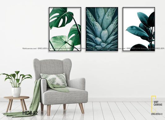 Bộ 3 Tranh Lá Xanh Tươi Mát Và Quả Dứa - HD342