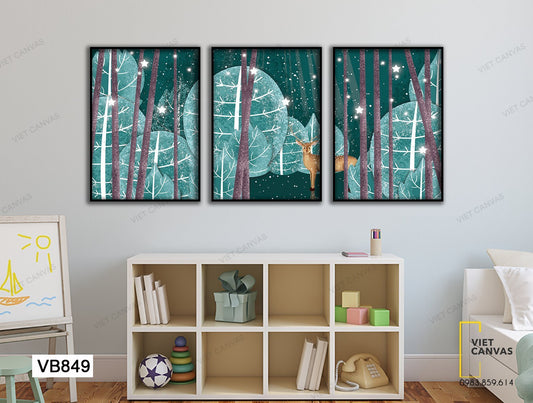Bộ 3 Tranh Nai Con Ngơ Ngác Giữa Rừng - VB849
