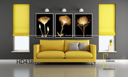 Bộ 3 Tranh Sen Vàng Huyền Bí - HD438