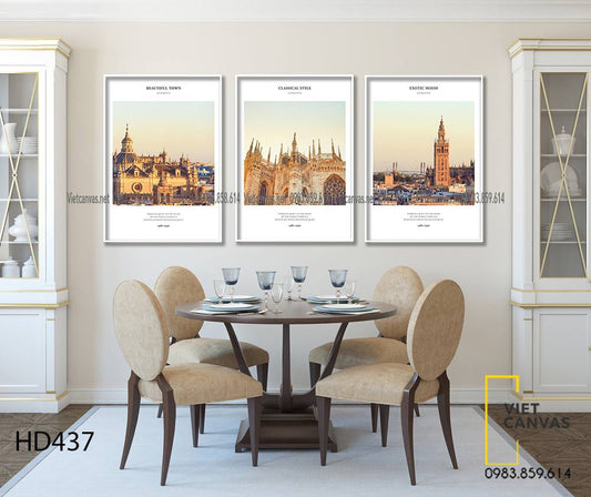 Bộ 3 Tranh Khu Phố Tây Âu Sang Trọng - HD437