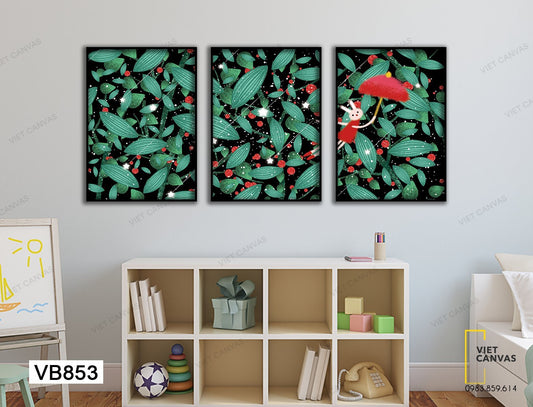 Bộ 3 Tranh Thỏ Bay Vào Khu Rừng Trái Đỏ - VB853