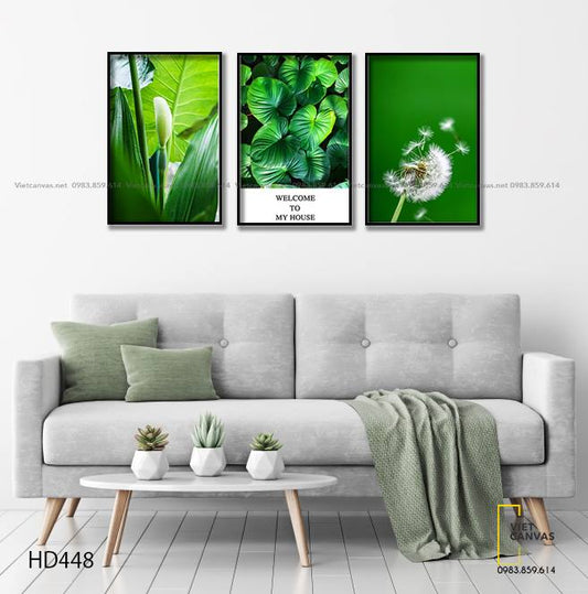 Bộ 3 Tranh Lá Cây Xanh Và Hoa Bồ Công Anh - HD448