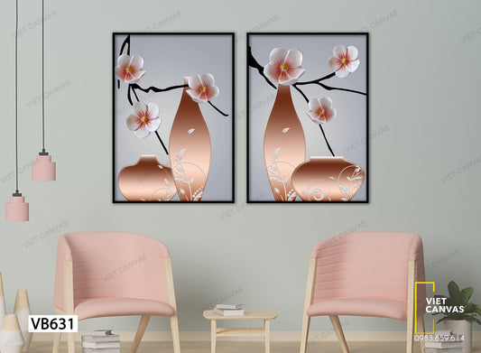 Bộ 2 Tranh Bình Hoa Màu Hồng Gradient Tinh Tế - VB631