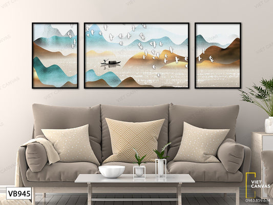 Bộ 3 Tranh Đàn Cò Trắng Di Cư Trốn Đông - VB945