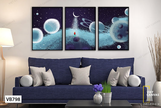 Bộ 3 Tranh Bé Con Ngắm Ngân Hà - VB798