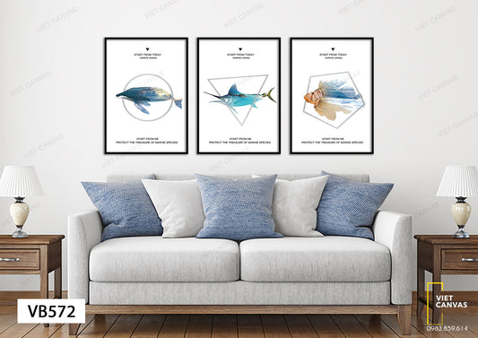 Bộ 3 Tranh Sea Fishes And Ocean - VB572
