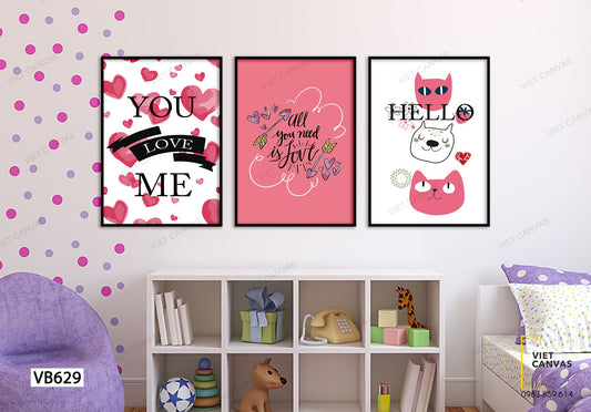 Bộ 3 Tranh Kitties Ngọt Ngào Và Quotes - VB629