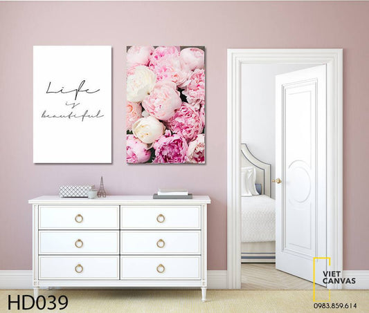 Bộ 2 Tranh Hoa Và Quotes Life Beautiful - HD039