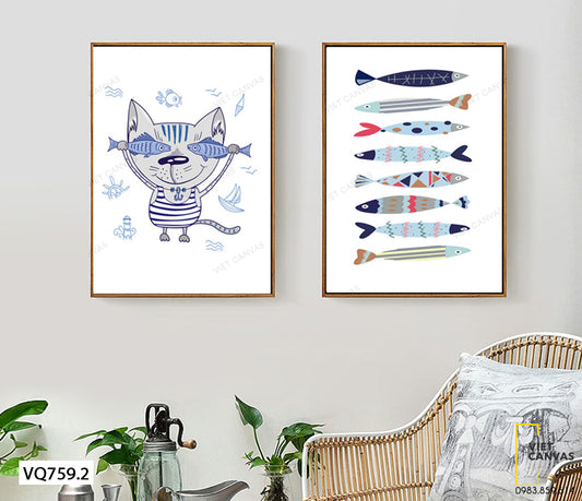 Bộ 2 Tranh Mèo Và Cá - VQ759.2