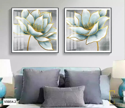 bộ 2 tranh bông hoa súng