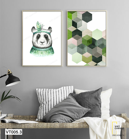 Bộ 2 Tranh Chú Gấu Và Hình Lục Giác - VT005.3
