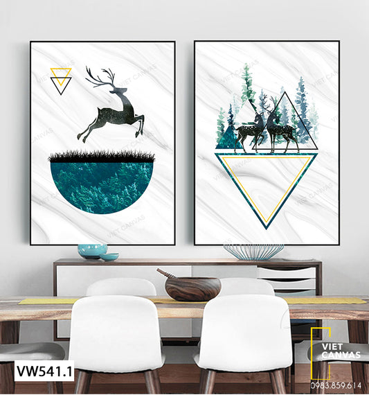 Bộ 2 Tranh Chú Hươu Trên Đồng Xanh - VW541.1