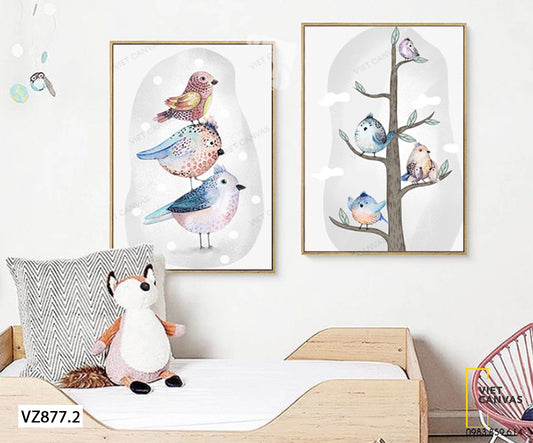 Bộ 2 Tranh Đàn Chim Dễ Thương - VZ877.2