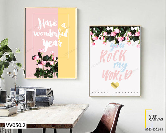 Bộ 2 Tranh Đoá Hồng Và Quotes - VV050.2
