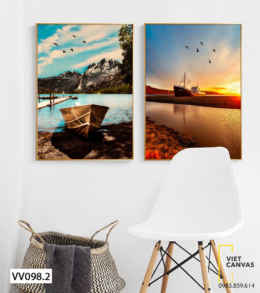 Bộ 2 Tranh Ghe Thuyền Và Ánh Mặt Trời - VV098.2