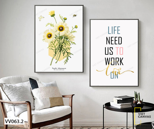 Bộ 2 Tranh Hoa Đồng Tiền Và Quotes - VV063.2