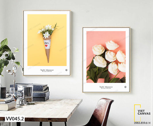 Bộ 2 Tranh Hoa Hồng Và Cúc Họa Mi - VV045.2