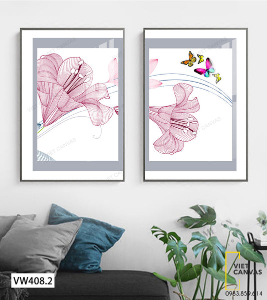 Bộ 2 Tranh Hoa Ly Và Cánh Bướm - VW408.2