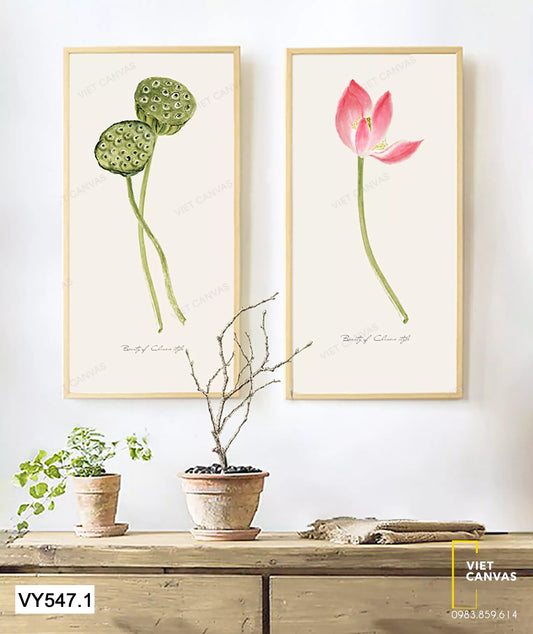 bộ 2 tranh hoa sen tao nhã
