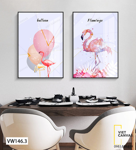 Bộ 2 Tranh Hồng Hạc Và Bong Bóng Dễ Thương - VW146.3