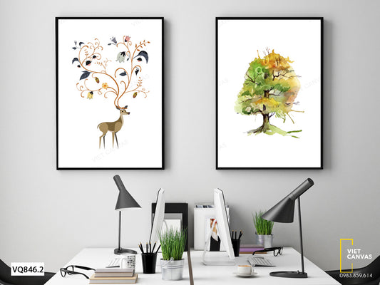 Bộ 2 Tranh Hươu Và Cây Độc Đáo - VQ846.2