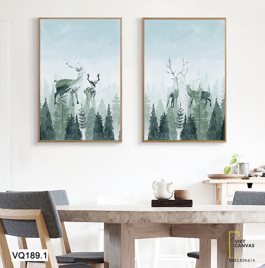 Bộ 2 Tranh Khu Rừng Và Hươu - VQ189.1