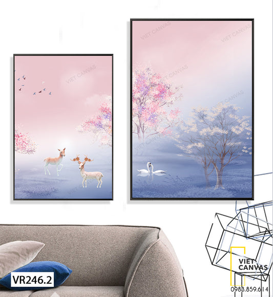 Bộ 2 Tranh Khu Rừng Và Những Chú Hươu - VR246.2