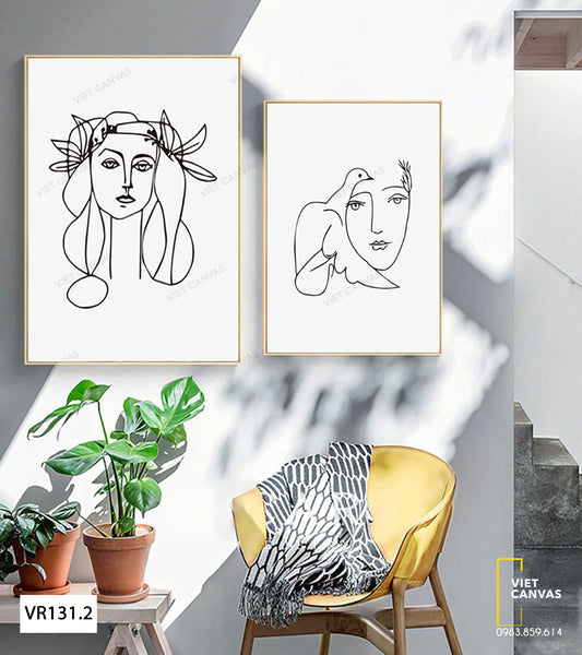 Bộ 2 Tranh Khuôn Mặt Và Chim - VR131.2