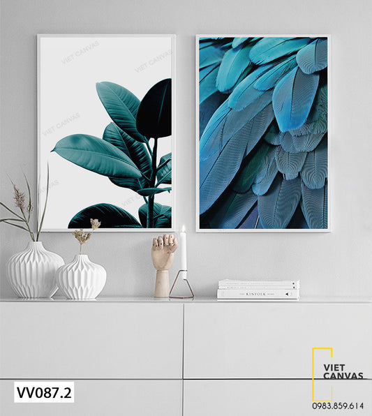 Bộ 2 Tranh Lá Bàng Và Lông Vũ - VV087.2