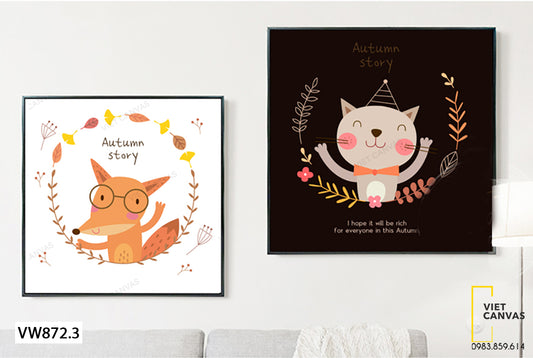 Bộ 2 Tranh Mèo Con Và Sói Vàng - VW872.3