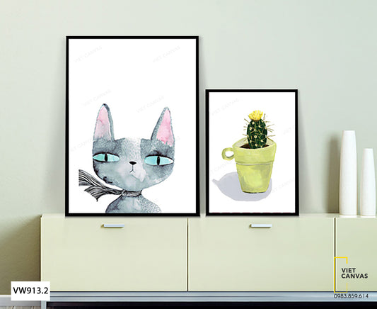 Bộ 2 Tranh Mèo Và Xương Rồng - VW913.2