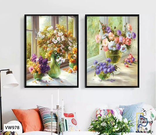 Bộ 2 Tranh Những Bình Hoa Bên Cửa Sổ - VW978
