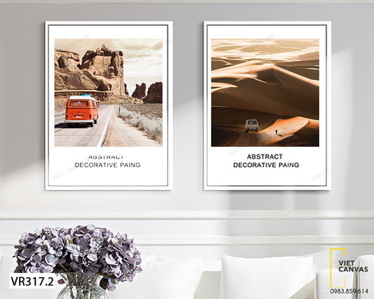 Bộ 2 Tranh Núi, Sa Mạc Và Chiếc Xe - VR317.2
