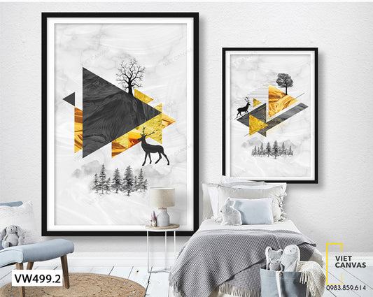 Bộ 2 Tranh Rừng Cây, Hươu Và Hình Học - VW499.2