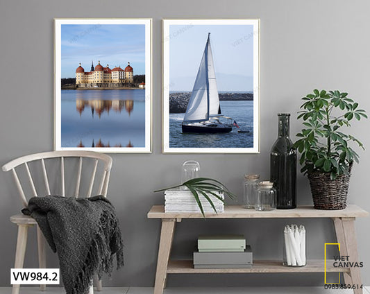 Bộ 2 Tranh Tòa Nhà Và Con Thuyền - VW984.2