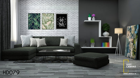 Bộ 3 Tranh Lá Cây Và Quotes Be Safe - HD079