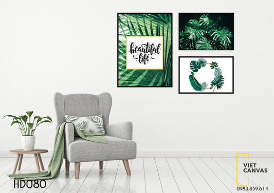Bộ 3 Tranh Lá Cây Và Quotes Beautiful Life - HD080