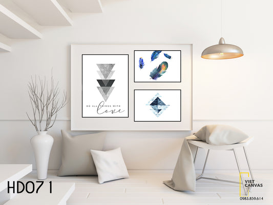 Bộ 3 Tranh Lông Vũ Và Hình Học - HD071