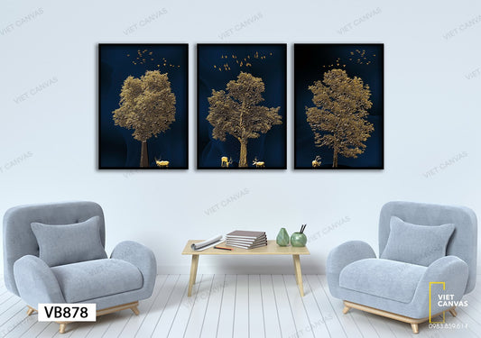 Bộ 3 tranh Bầy Hươu Dưới Góc Cây Xanh - VB878