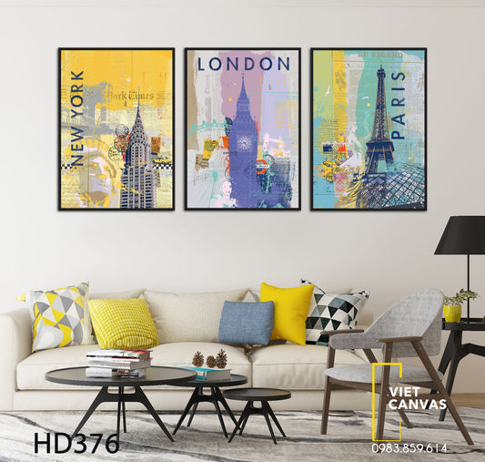 Bộ 3 Tranh New York, LonDon Và Paris - HD376