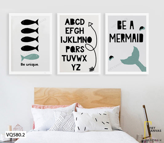 Bộ 3 Tranh Cá Và Chữ Cái - VQ580.2
