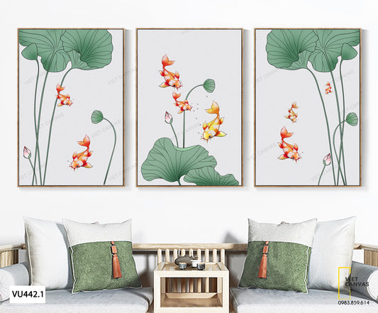 Bộ 3 Tranh Cá Và Đầm Sen - VU442.1