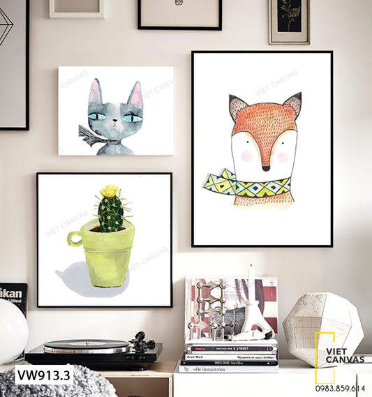 Bộ 3 Tranh Cáo, Mèo Và Xương Rồng - VW913.3